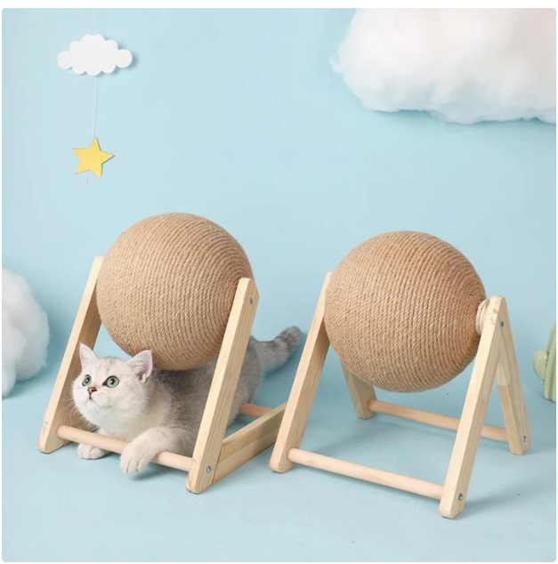 Sisal Scratching Ball with Wooden Frame