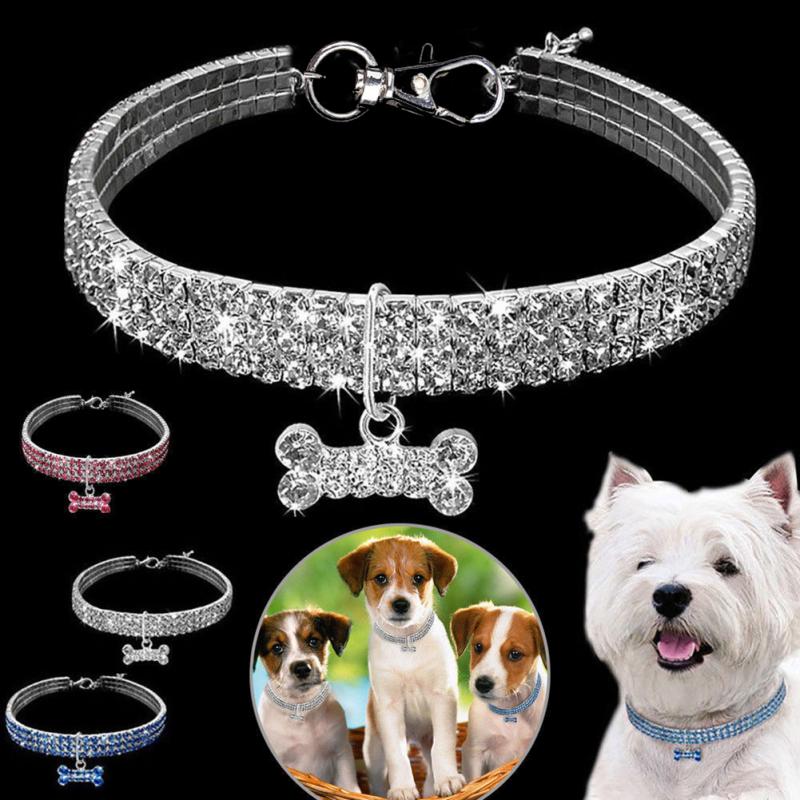 Rhinestone Pet Collar With Crystal Pendant