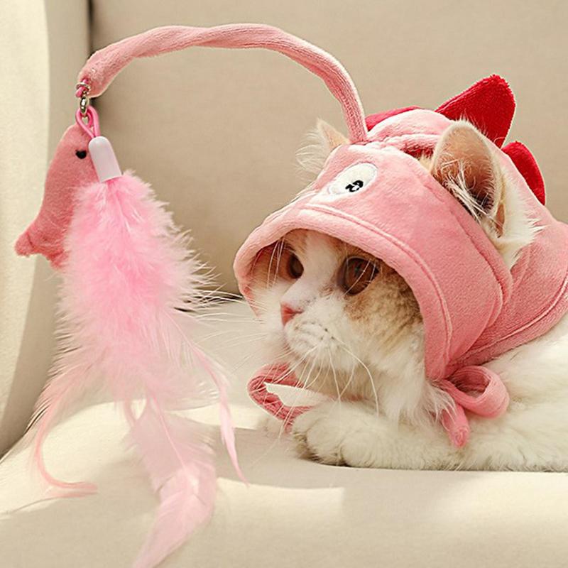 Head-Worn Feather Teaser Hat for Cats