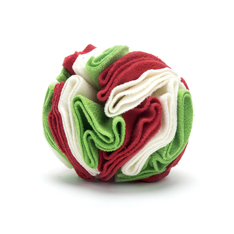 Fleece Snuffle Ball for Dogs and Cats - White red green / 15cm