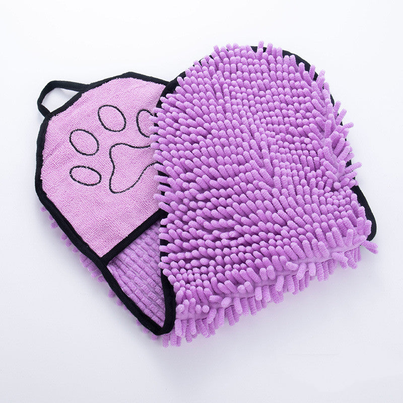 Chenille Pet Towel with Hand Pockets - Purple