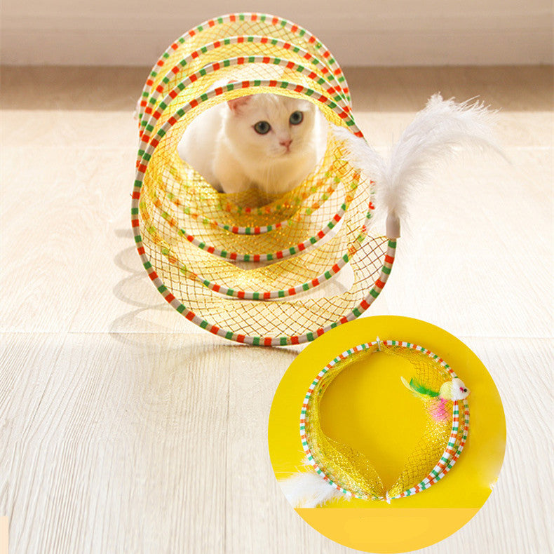Foldable Mesh Cat Tunnel with Feather