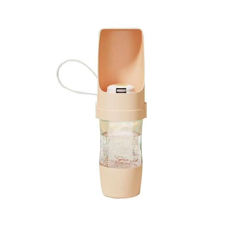 2-in-1 Portable Dog Water Bottle in pink with lanyard
