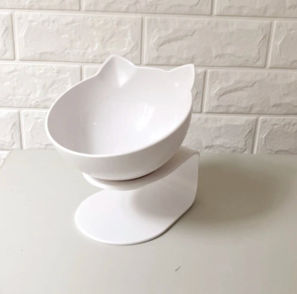 Cat Head Tilted Double Bowl - Single White 2