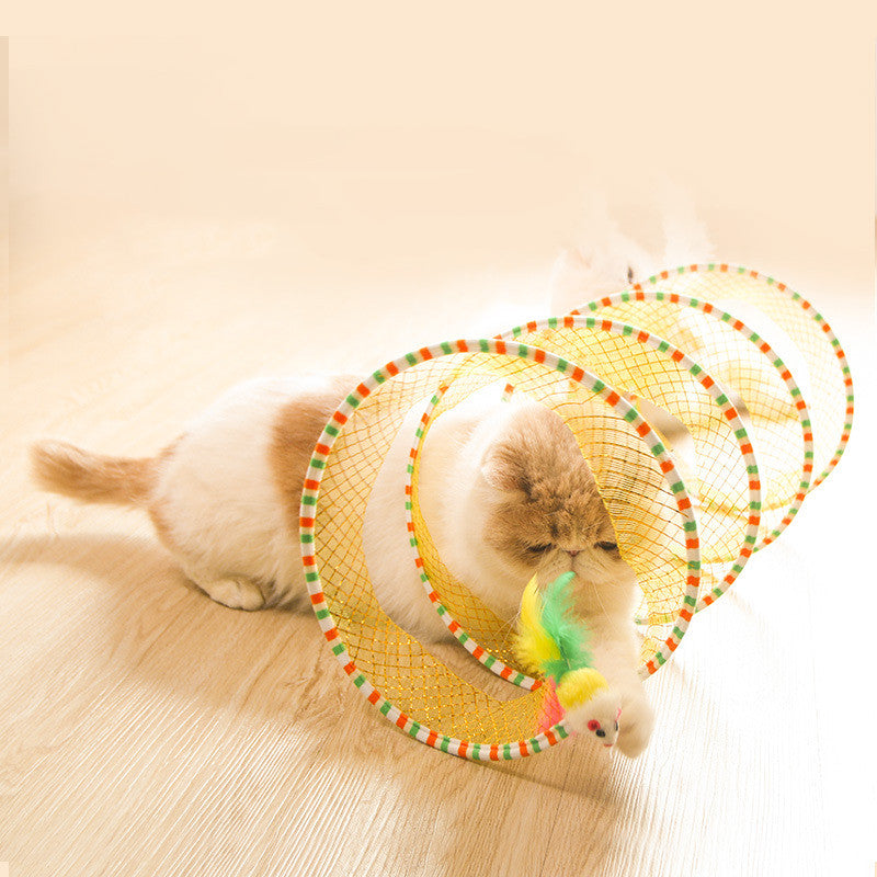 Foldable Mesh Cat Tunnel with Feather
