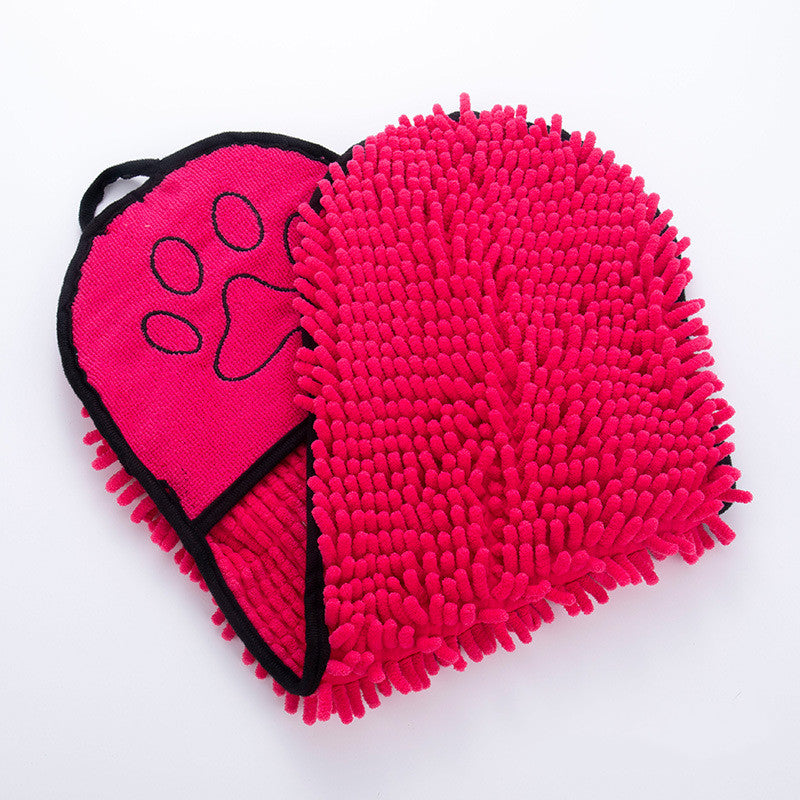 Chenille Pet Towel with Hand Pockets - Rose Red