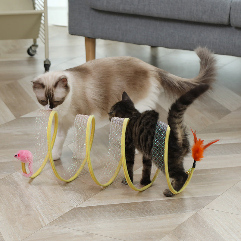 Mesh Cat Tunnel with Hanging Toys