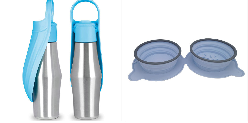 Stainless Steel Dog Water Bottle with Leaf Bowl - Set8