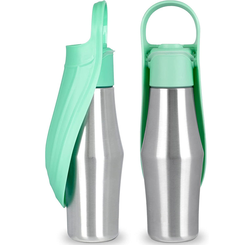 Stainless Steel Dog Water Bottle with Leaf Bowl