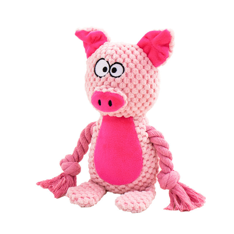 Plush Animal Rope Tug Toy for Dogs - Pig