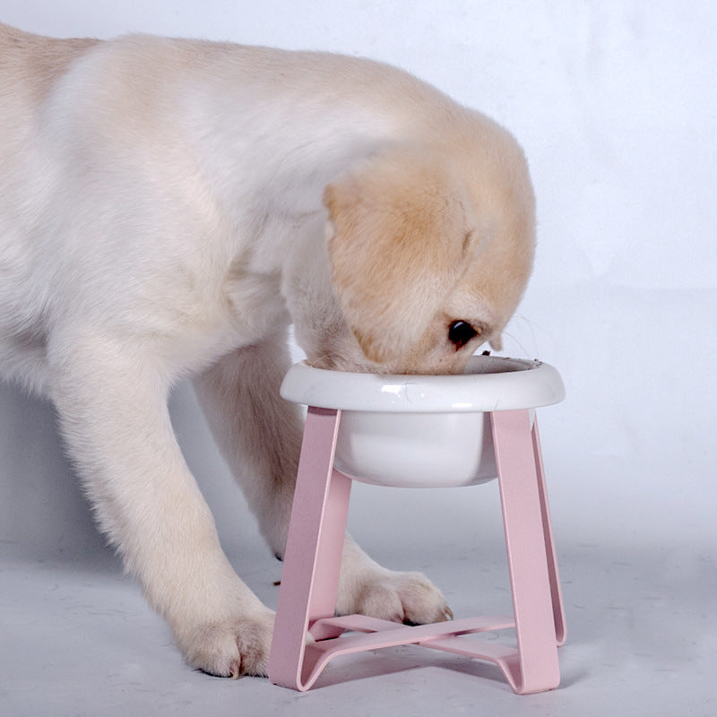 Ceramic Cat Bowl with Iron Stand