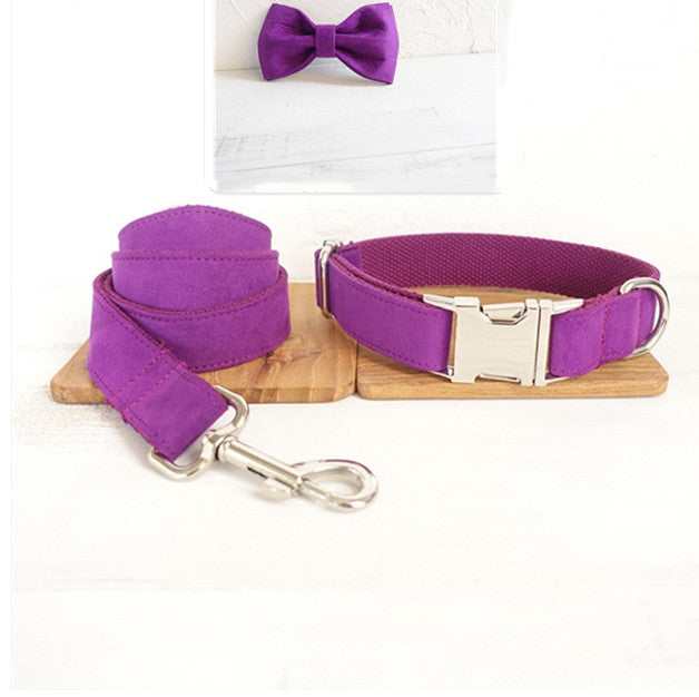 Purple Velvet Dog Bow Tie Collar - Purple Cset / L