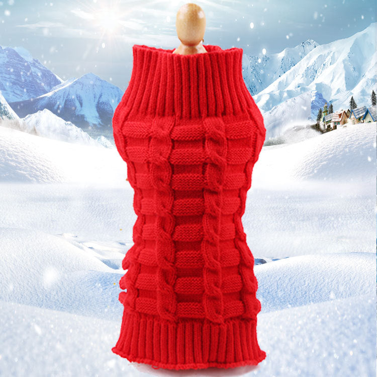 Cable Knit Wool Dog Sweater - Red / L