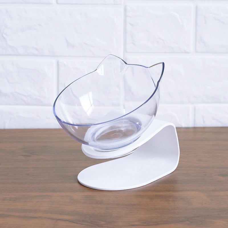 Cat Head Tilted Double Bowl - Single white