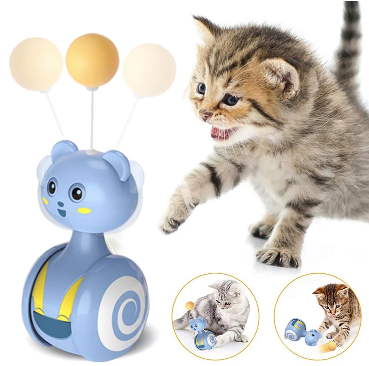 Wobbling Tumbler Cat Toy with Feather or Ball