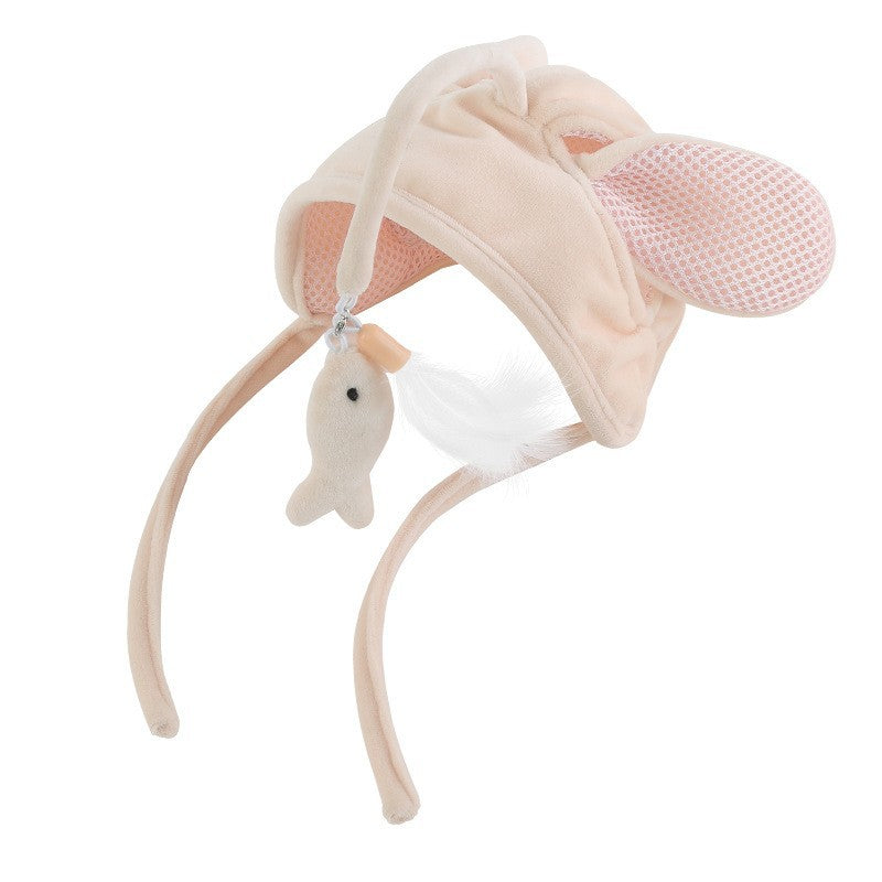 Head-Worn Feather Teaser Hat for Cats - Pink B