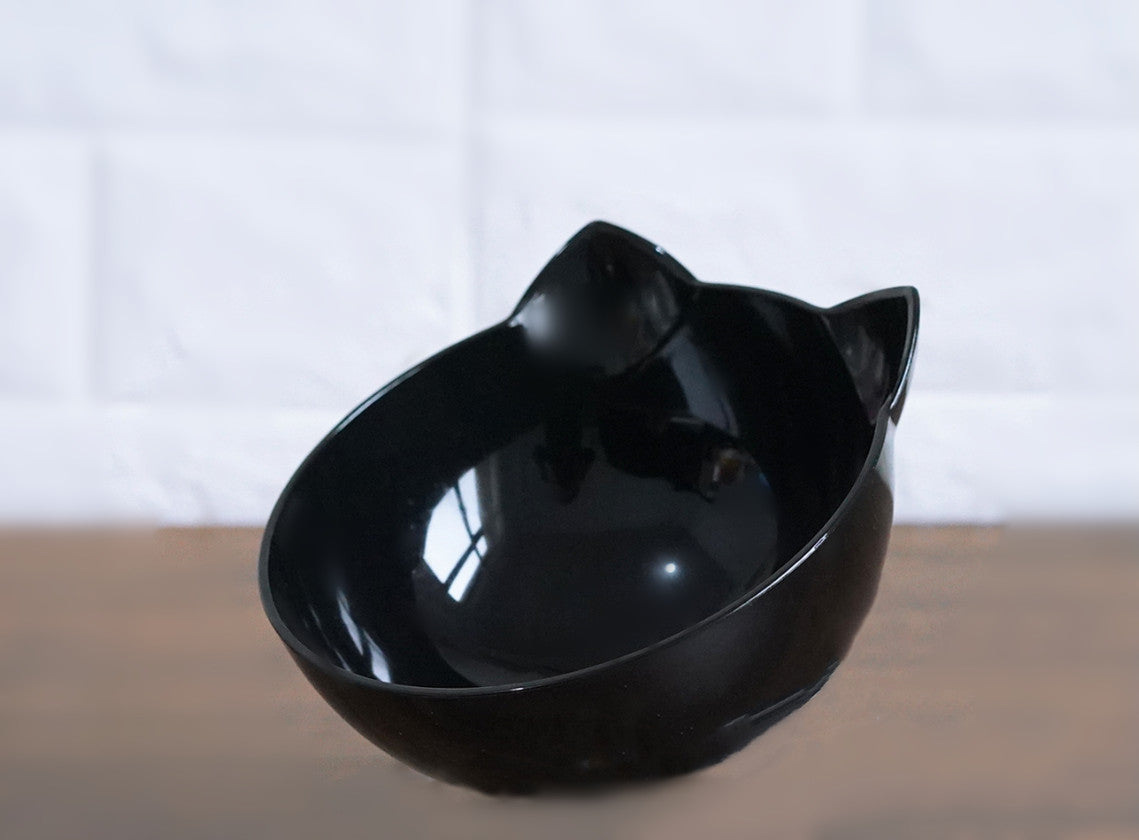 Tilted Cat Ear Pet Bowl - Single Black / Q1pcs