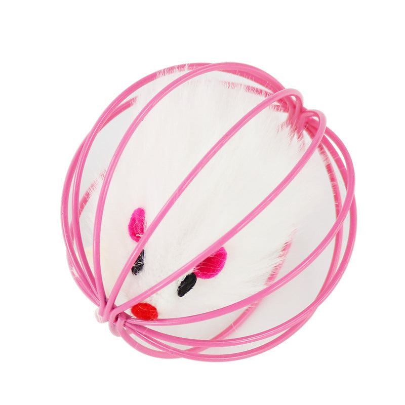 Caged Plush Mouse Ball for Cats