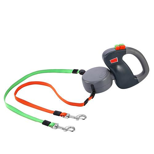 Retractable Dual Dog Walking Leash - Gray