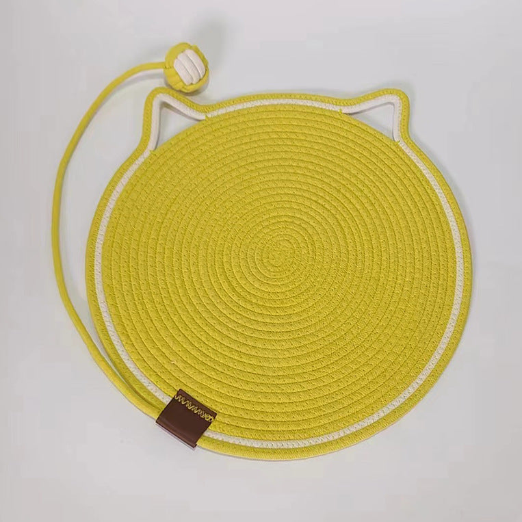Braided Cotton Rope Cat Scratching Mat - Yellow Toy Ball