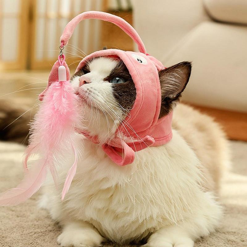 Head-Worn Feather Teaser Hat for Cats