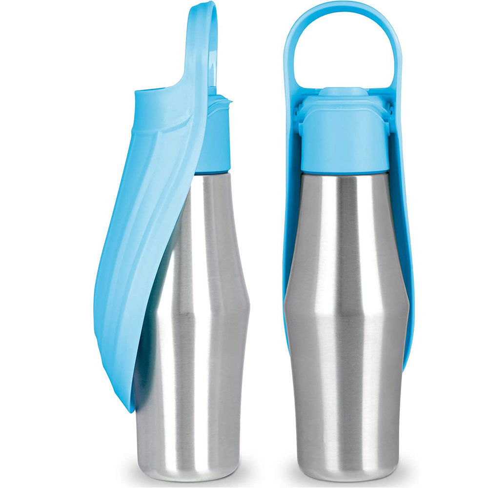 Stainless Steel Dog Water Bottle with Leaf Bowl