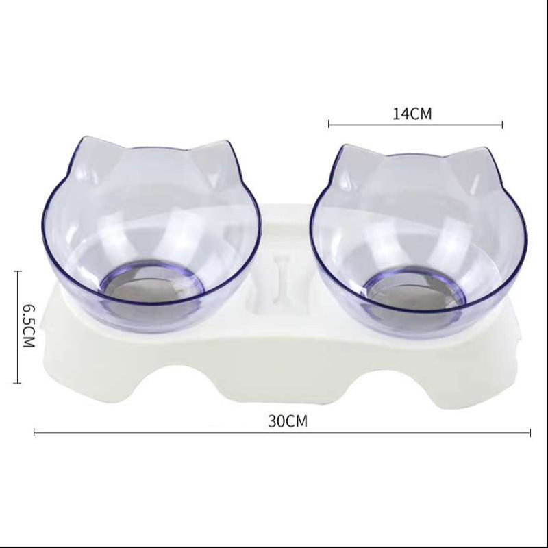Cat Head Tilted Double Bowl - Two clear white