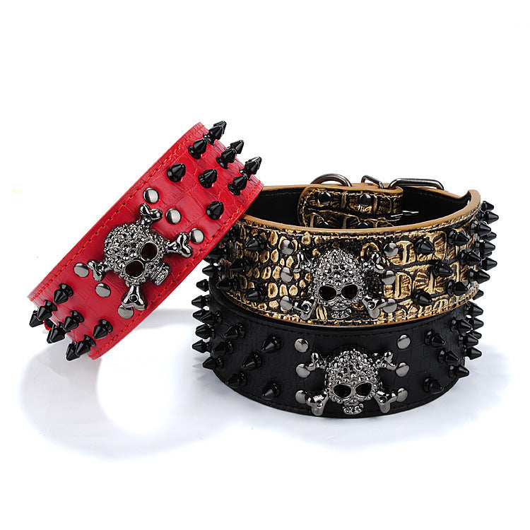 Skull Stud PU Dog Collar