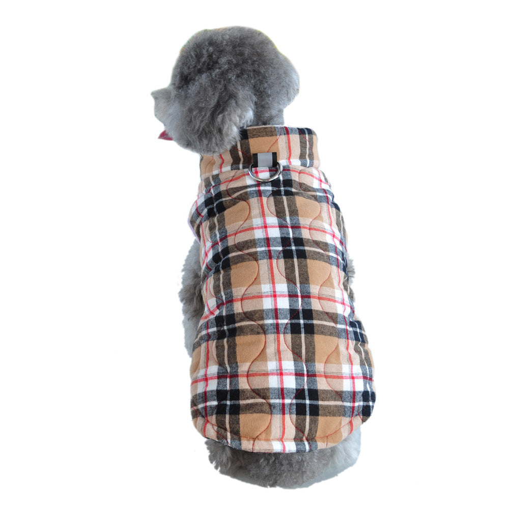 Quilted Plaid Dog Jacket with D-Ring
