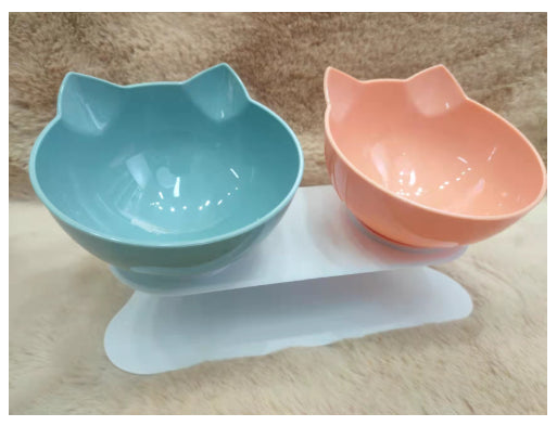 Tilted Cat Ear Pet Bowl - Blue Orange / Q1pc