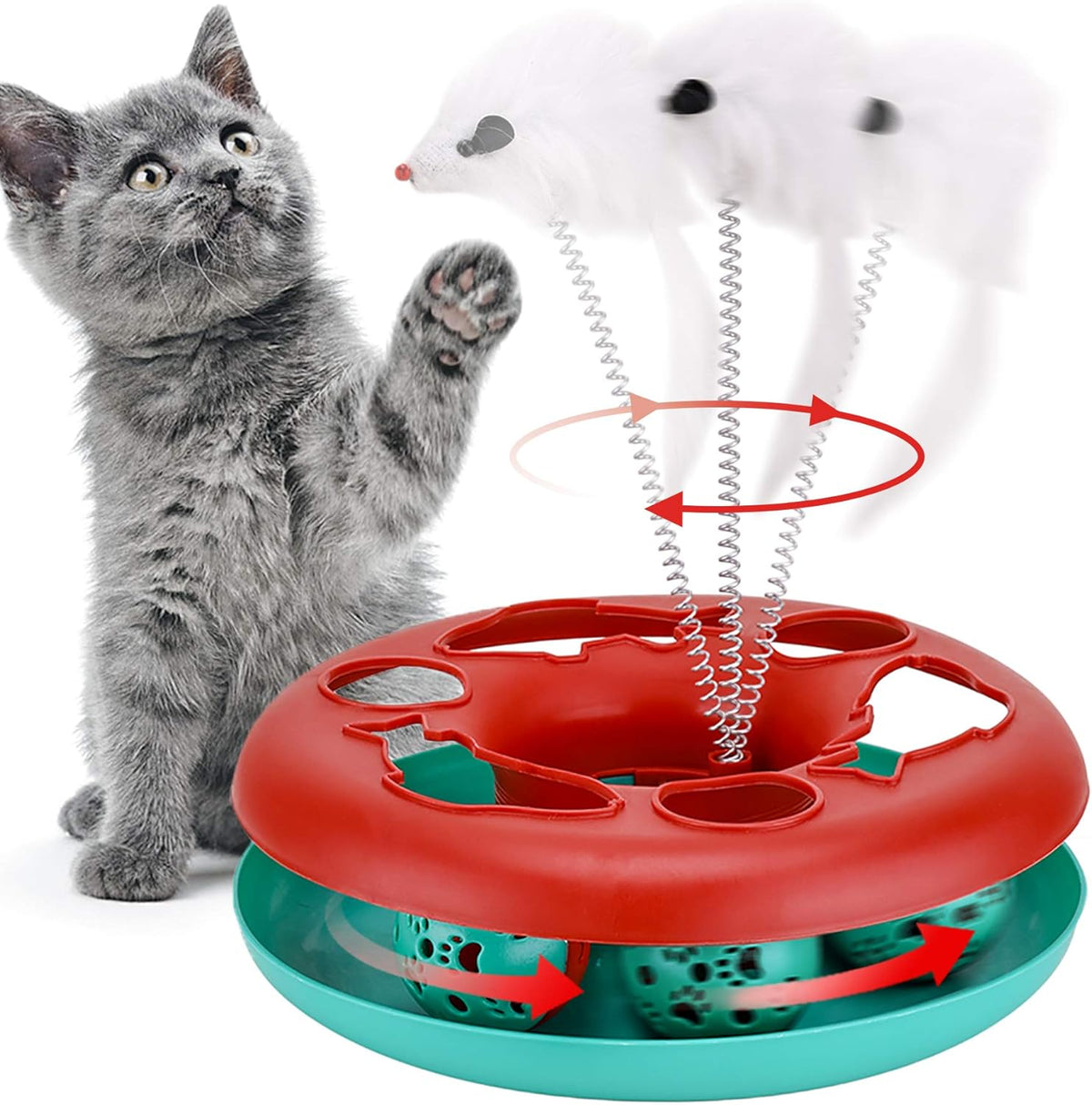 Roller Track Tower Cat Toy with Spring