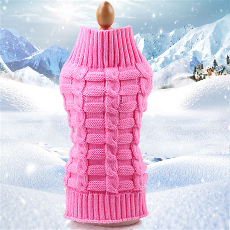 Cable Knit Wool Dog Sweater - Pink / L