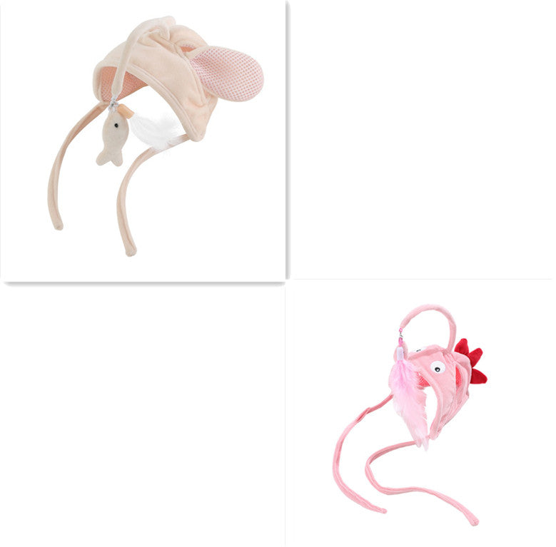 Head-Worn Feather Teaser Hat for Cats - Set22