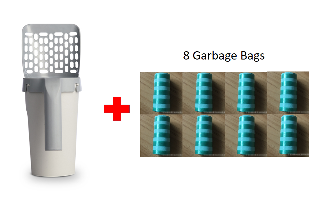 Cat Litter Scoop with Built-In Bag Holder - With eight bags