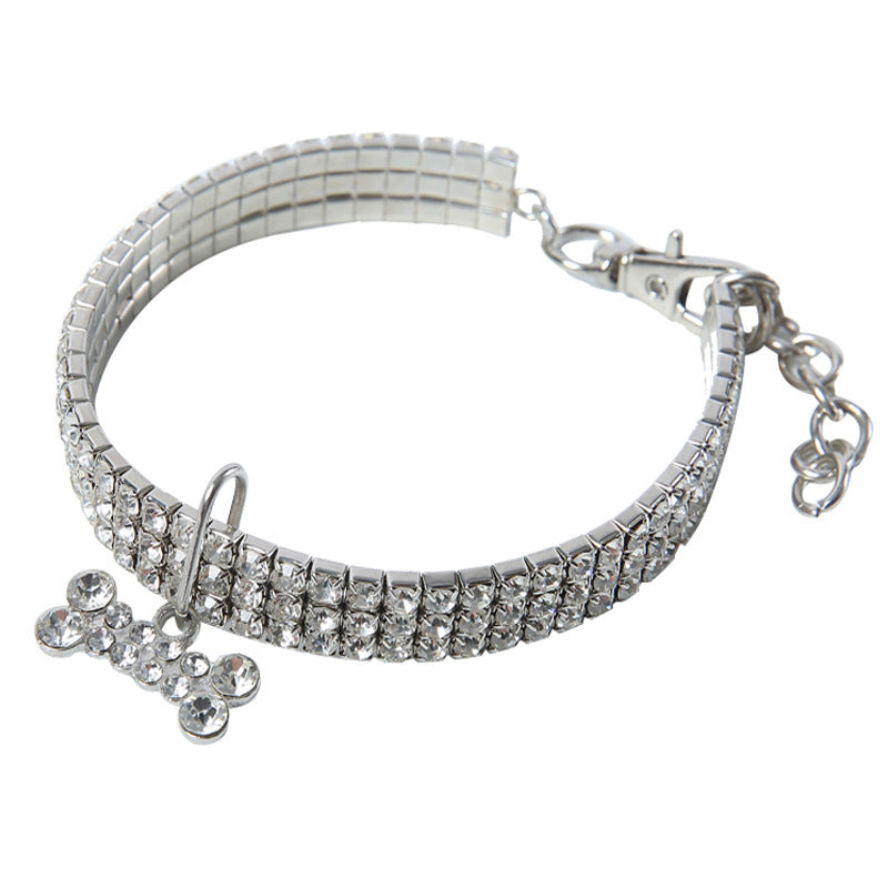 Rhinestone Pet Collar With Crystal Pendant - White / L