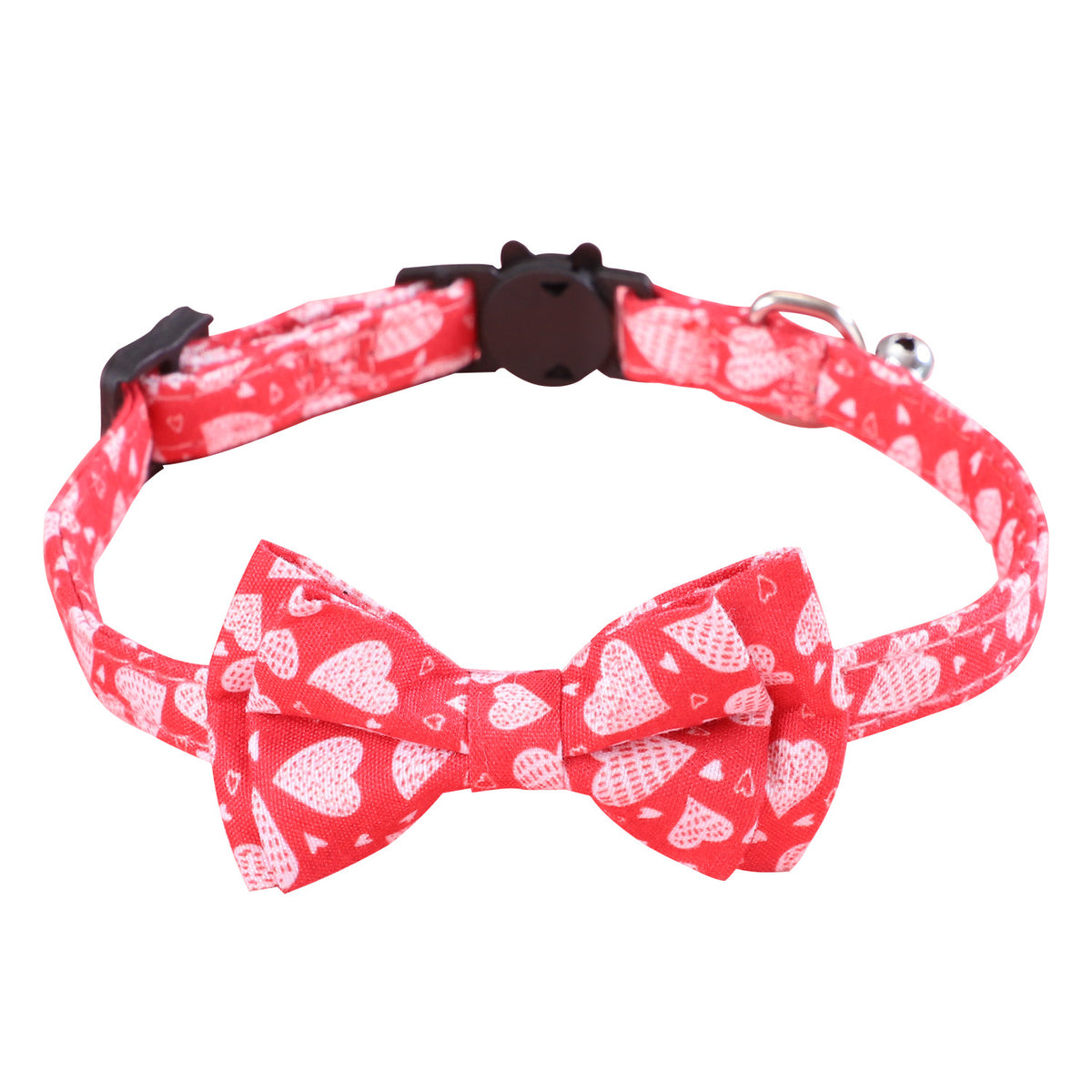 Heart Print Pet Collar With Bow