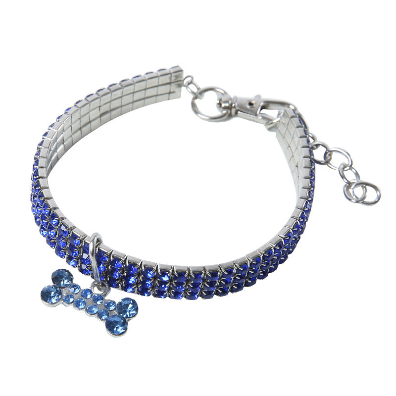Rhinestone Pet Collar With Crystal Pendant - Blue / L