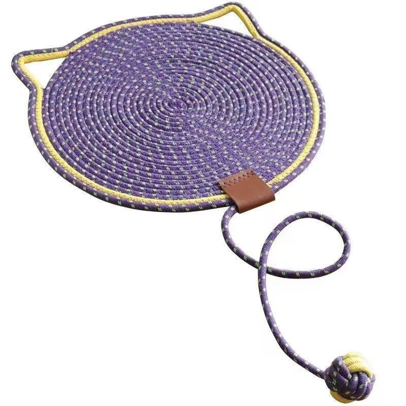 Braided Cotton Rope Cat Scratching Mat - Polka Dotted Purple Toy Ball