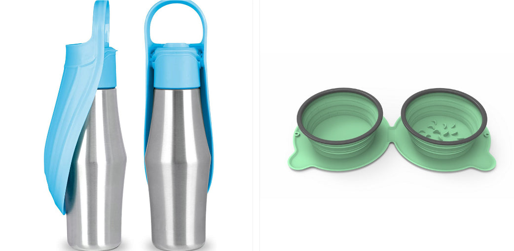 Stainless Steel Dog Water Bottle with Leaf Bowl - Set10
