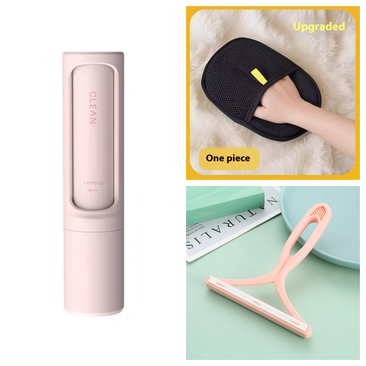 Reusable Pet Hair Remover Brush - Pink Set