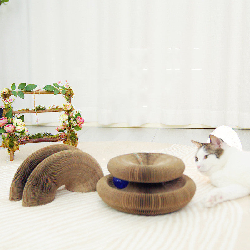 Foldable Corrugated Cat Scratcher with Ball