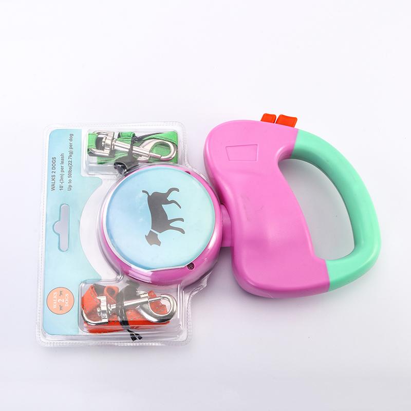 Retractable Dual Dog Walking Leash - Pink