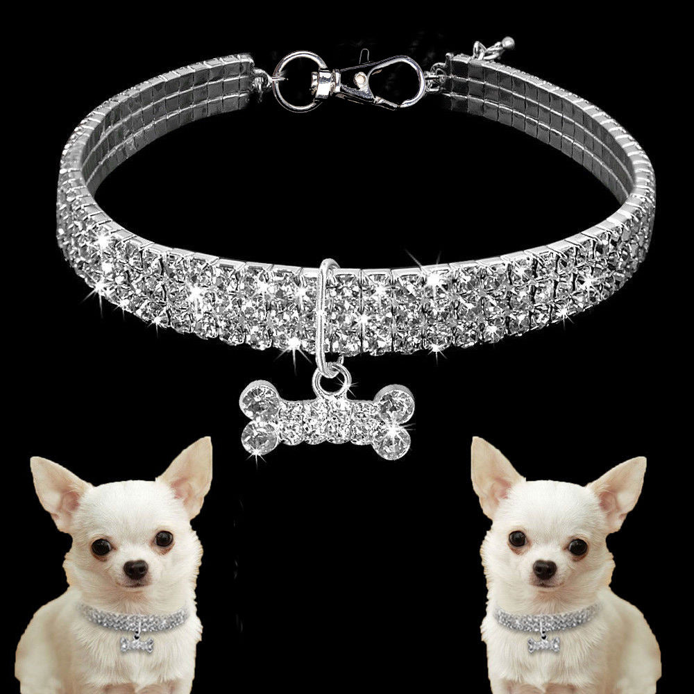 Rhinestone Pet Collar With Crystal Pendant