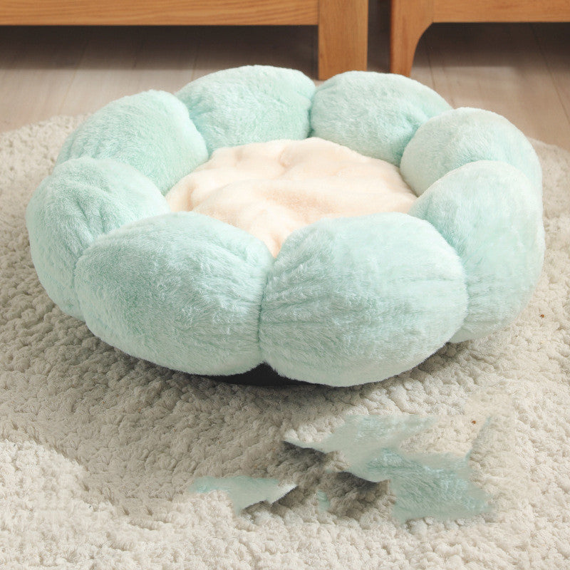 Flower-Shaped Pet Bed Mat - Green light pink / 40cm