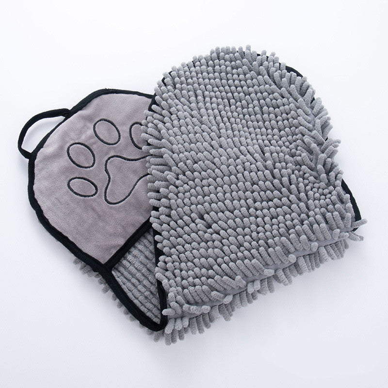 Chenille Pet Towel with Hand Pockets - Grey
