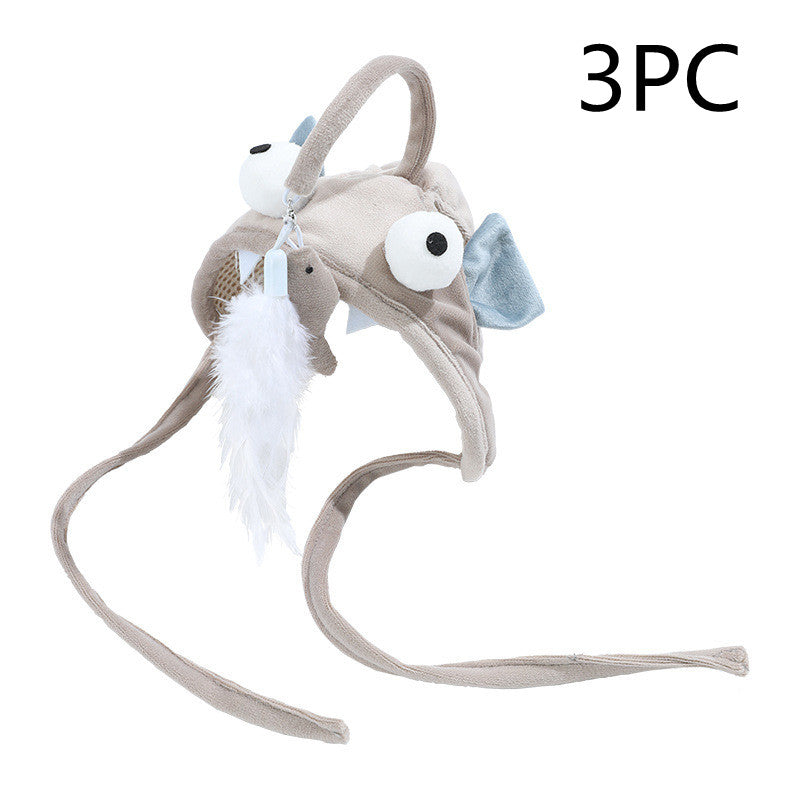Head-Worn Feather Teaser Hat for Cats - Set6