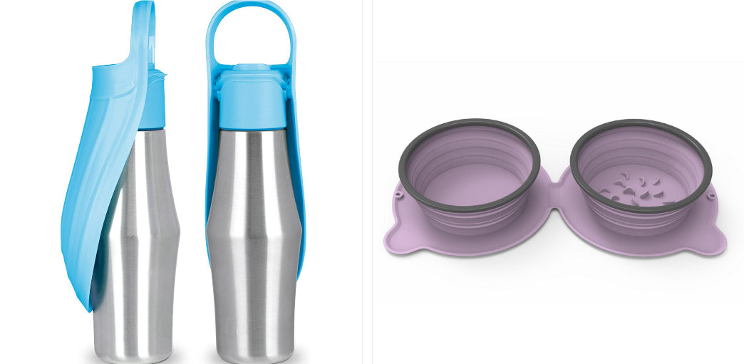 Stainless Steel Dog Water Bottle with Leaf Bowl - Set9