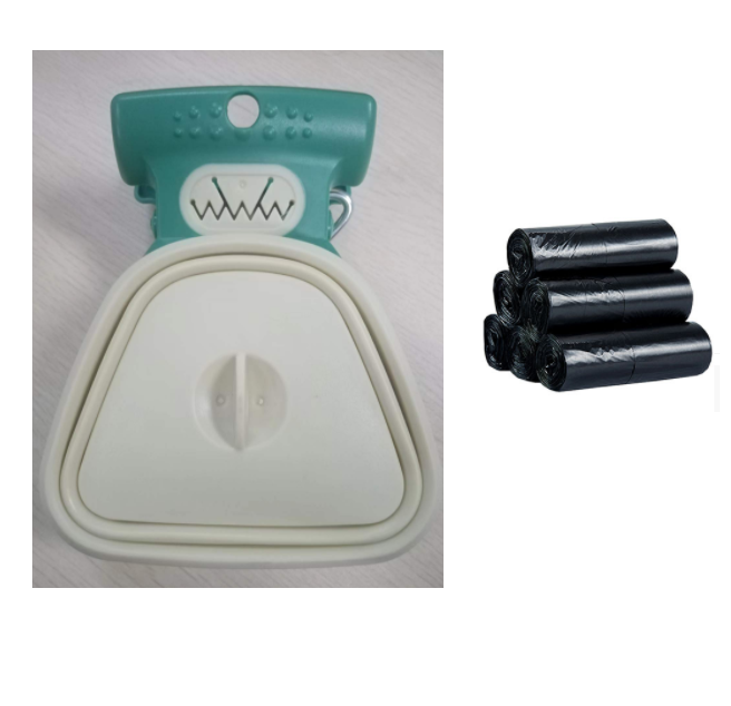 Foldable Poop Scooper With Bag Dispenser - Green mustard Set / Big