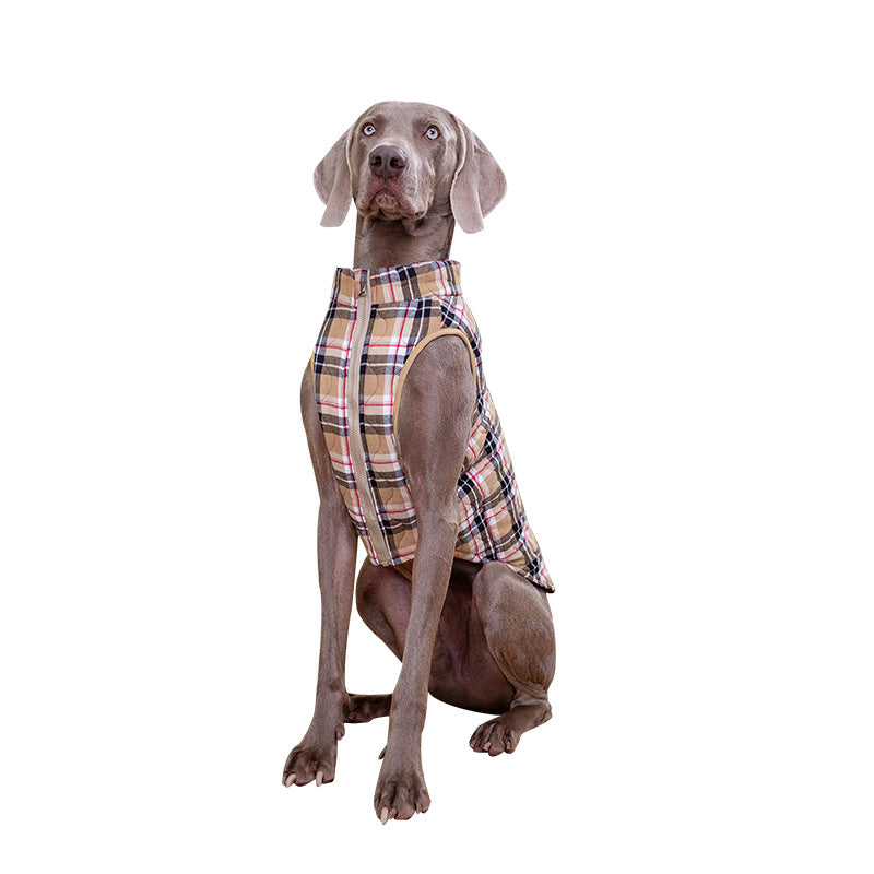 Quilted Plaid Dog Jacket with D-Ring