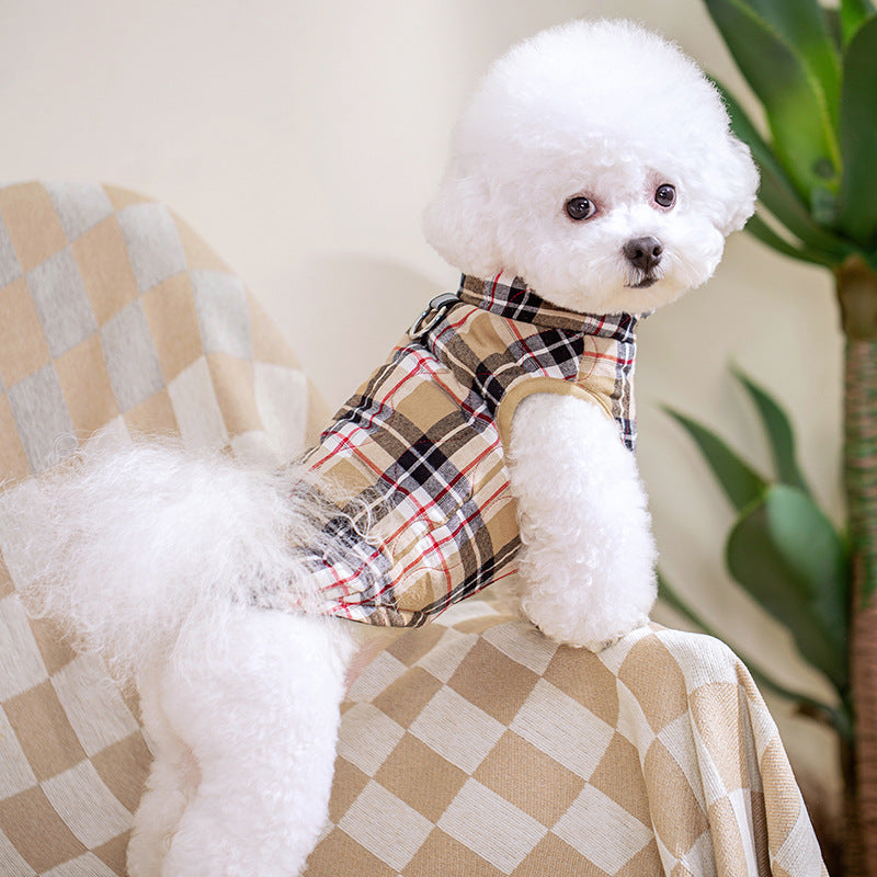 Quilted Plaid Dog Jacket with D-Ring